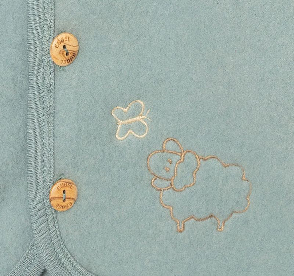 Limitiert! Babyjacke/Kinderjacke, Wollfleece, bestickt,  Bergblau Melange - Engel