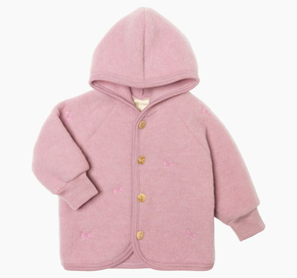 Limitiert! Babyjacke/Kinderjacke, Wollfleece, bestickt,  Rosenholz Melange (Rosa) - Engel