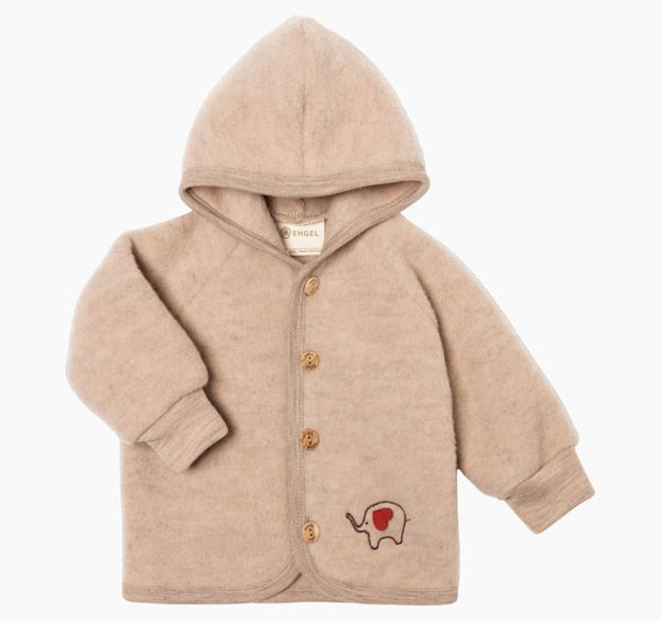 Limitiert! Babyjacke/Kinderjacke, Wollfleece, bestickt, Sand Melange - Engel