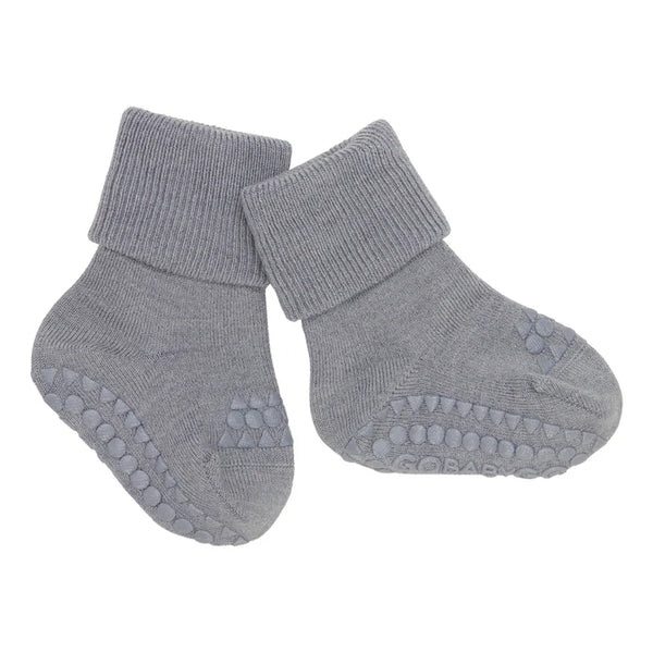 Rutschfeste Socken Merinowolle, Grey Melange (Hellgrau meliert)  - GoBabyGo