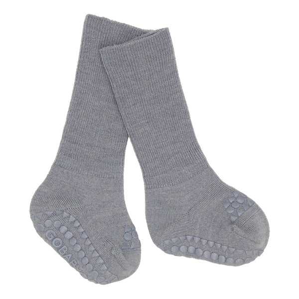 Rutschfeste Socken Merinowolle, Grey Melange (Hellgrau meliert)  - GoBabyGo