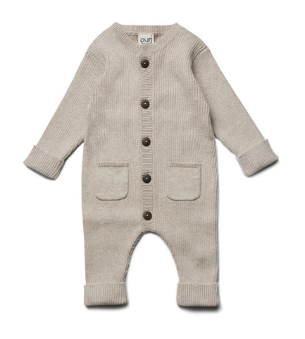 Strick-Overall aus Baumwolle/Wolle, Hellbeige Meliert (Oyster Grey) - Puri