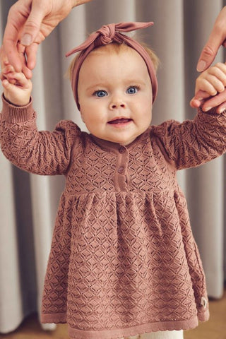 Strick-Kleid (Knit Scallop l/s Dress Baby), Altrosa  - Müsli by Green Cotton