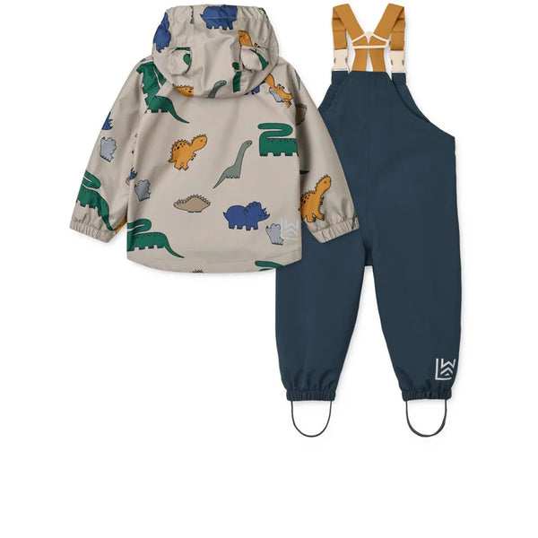 Regenbekleidungs-Set "Manu" (Jacke/Latzhose), Dinosaurs/Mist - Liewood