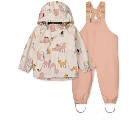 Regenbekleidungs-Set "Manu" (Jacke/Latzhose), Cats and Dogs/Sandy - Liewood