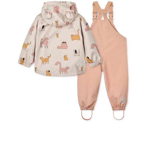 Regenbekleidungs-Set "Manu" (Jacke/Latzhose), Cats and Dogs/Sandy - Liewood