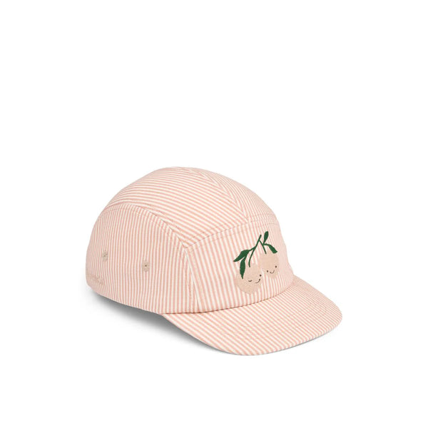 Kappe "Rory Seersucker", Rosa gestreift mit Pfirsich-Stickerei  (Rory Seersucker Cap  Y/D stripe Pale tuscany / Creme de la creme) - Liewood