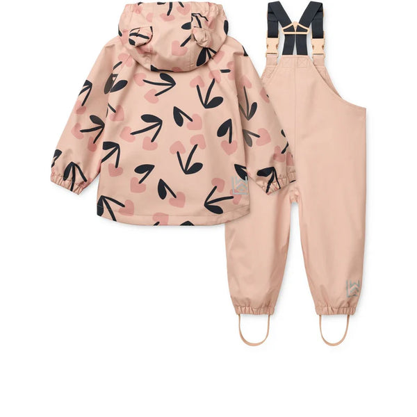 Regenbekleidungs-Set "Manu" (Jacke/Latzhose), Mega Cherry Heart/Rosey Mix - Liewood