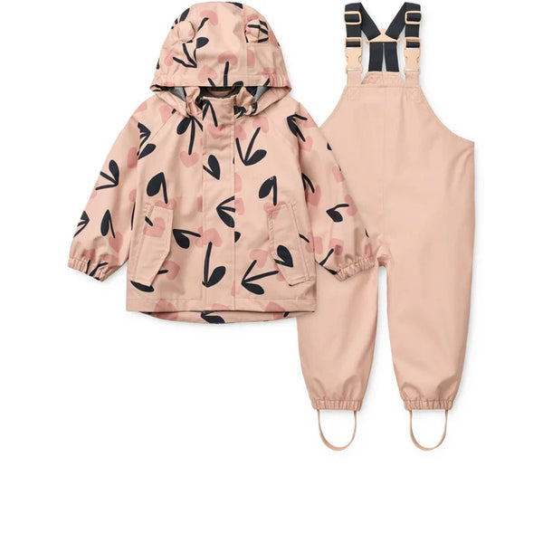 Regenbekleidungs-Set "Manu" (Jacke/Latzhose), Mega Cherry Heart/Rosey Mix - Liewood