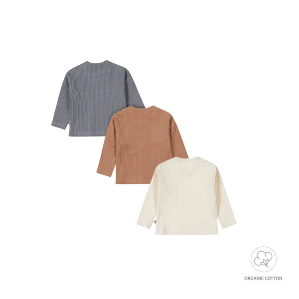 Set: 3 Langarmshirts (Longsleeves), Graublau, Hellbraun, Creme - Dirkje