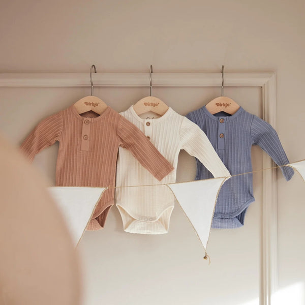 Set: 3 Langarmbodys, Graublau, Hellbraun, Creme - Dirkje