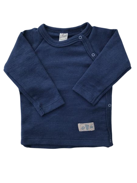 Jacke/Schlüttli (Shirt mit seitlicher Knopfleiste), Wolle/Seide, Marine uni - Lilano